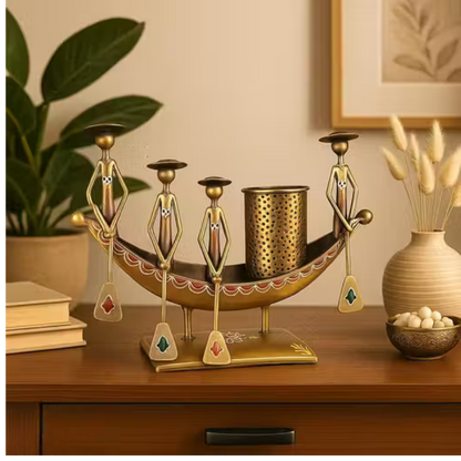 Boat Shaped Metal Showpiece with Pen Stand