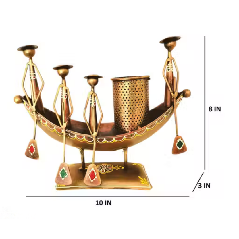 Boat Shaped Metal Showpiece with Pen Stand